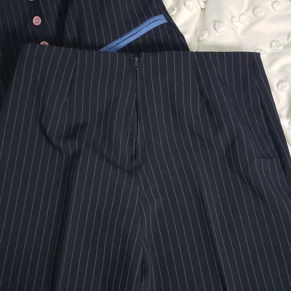 Vintage 80s/90s Jessica petites 2 black/blue pinstriped 2pc pant suit 12 - Picture 4 of 4